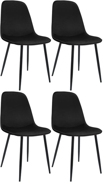 Set van 4 Eetkamerstoelen - Fluwelen Stoelen - Comfortabel Zitvlak - Duurzaam & Stevig Metalen Frame Kleur zwart