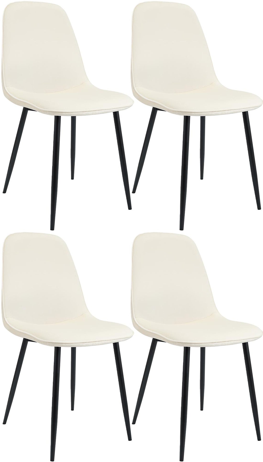 Set van 4 Eetkamerstoelen - Fluwelen Stoelen - Luxe Comfort - Stevig Metaal - Crème Kleur crème