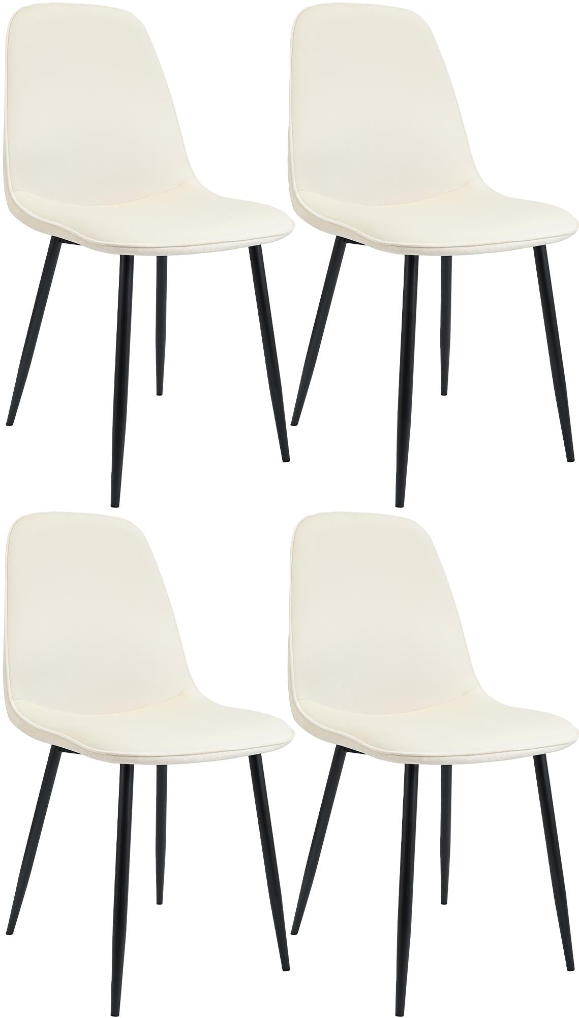 Set van 4 Eetkamerstoelen - Fluwelen Stoelen - Luxe Comfort - Stevig Metaal - Crème Kleur crème