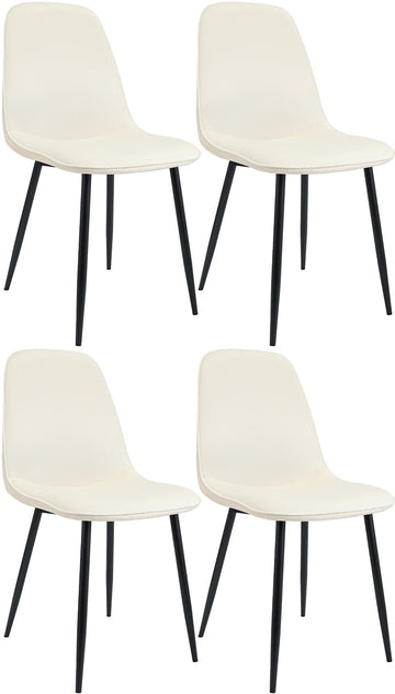 Set van 4 Eetkamerstoelen - Fluwelen Stoelen - Luxe Comfort - Stevig Metaal - Crème Kleur crème