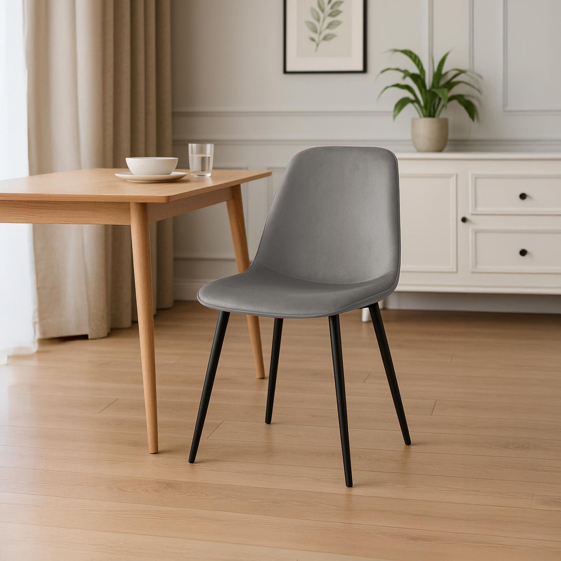 Set van 4 Eetkamerstoelen - Keukenstoelen - Fluweel, modern design & hoog zitcomfort Kleur lichtgrijs