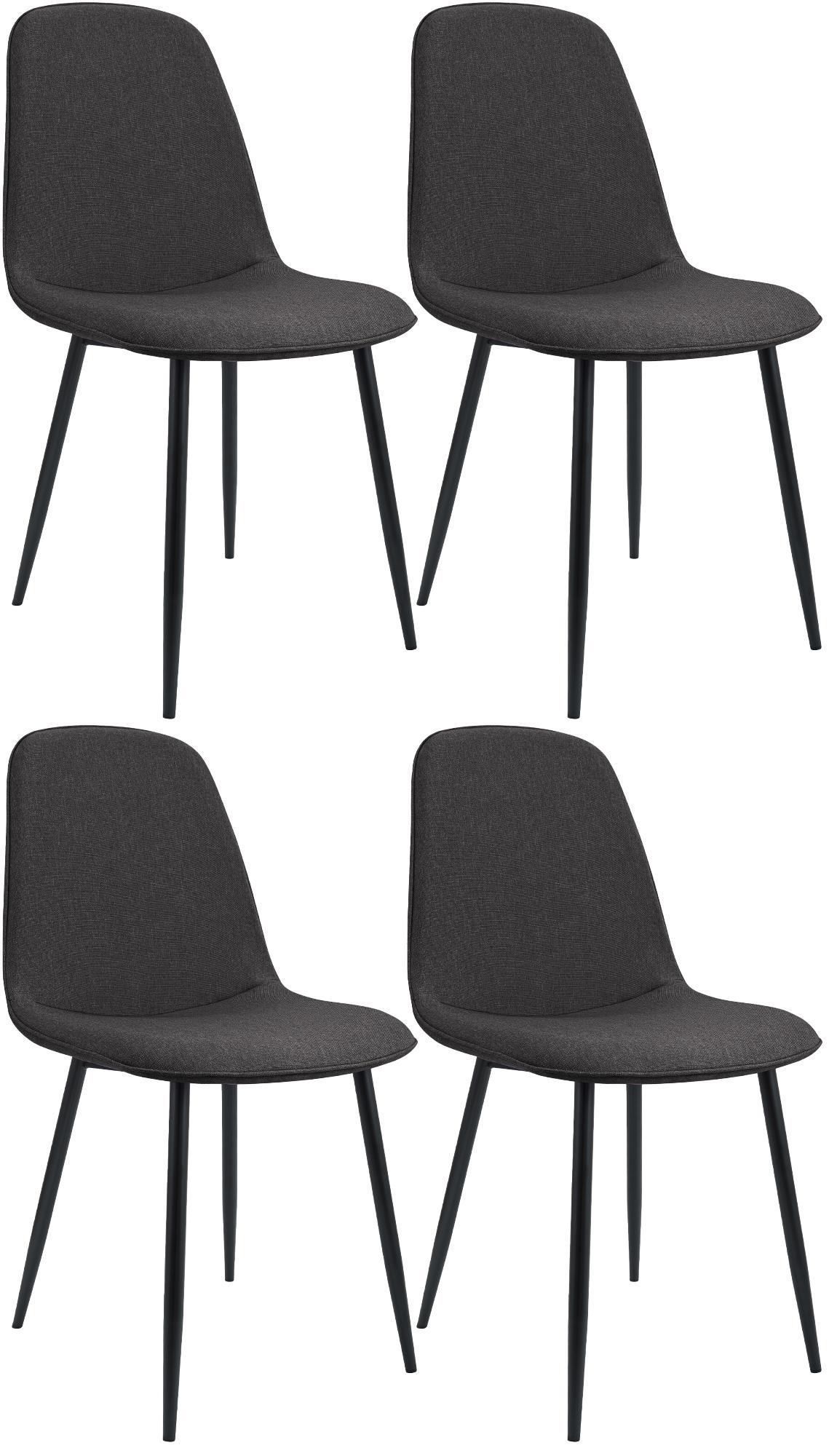 4-delige set Eetkamerstoelen - Keukenstoelen - Hoog zitcomfort, donkergrijze stof, stevig onderstel Kleur donkergrijs