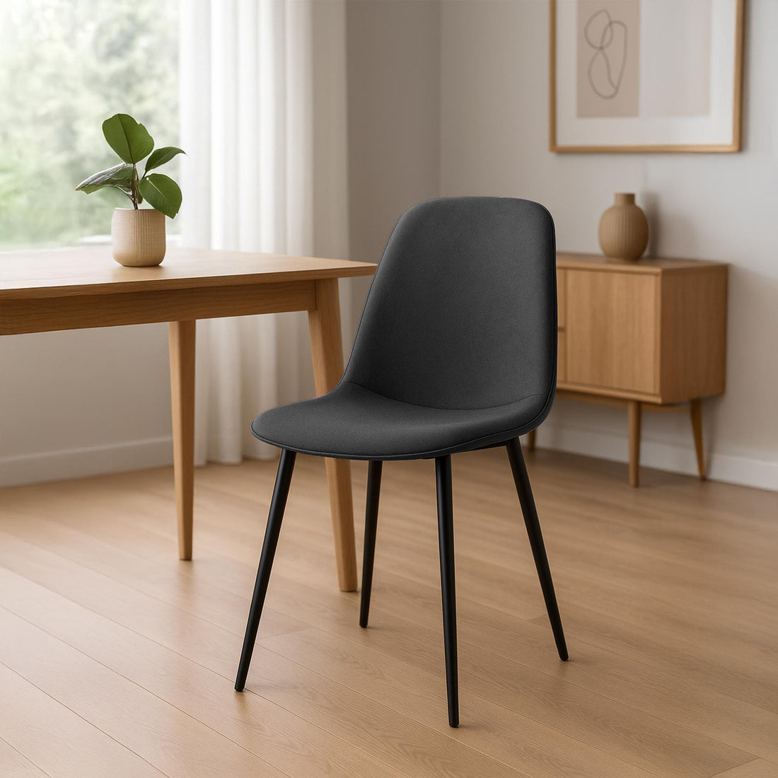 4-delige set Eetkamerstoelen - Keukenstoelen - Hoog zitcomfort, donkergrijze stof, stevig onderstel Kleur donkergrijs