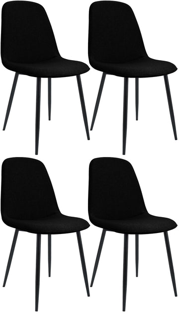 Set van 4 Eetkamerstoelen - Keukenstoelen - Comfortabele bekleding - Moderne uitstraling Kleur zwart
