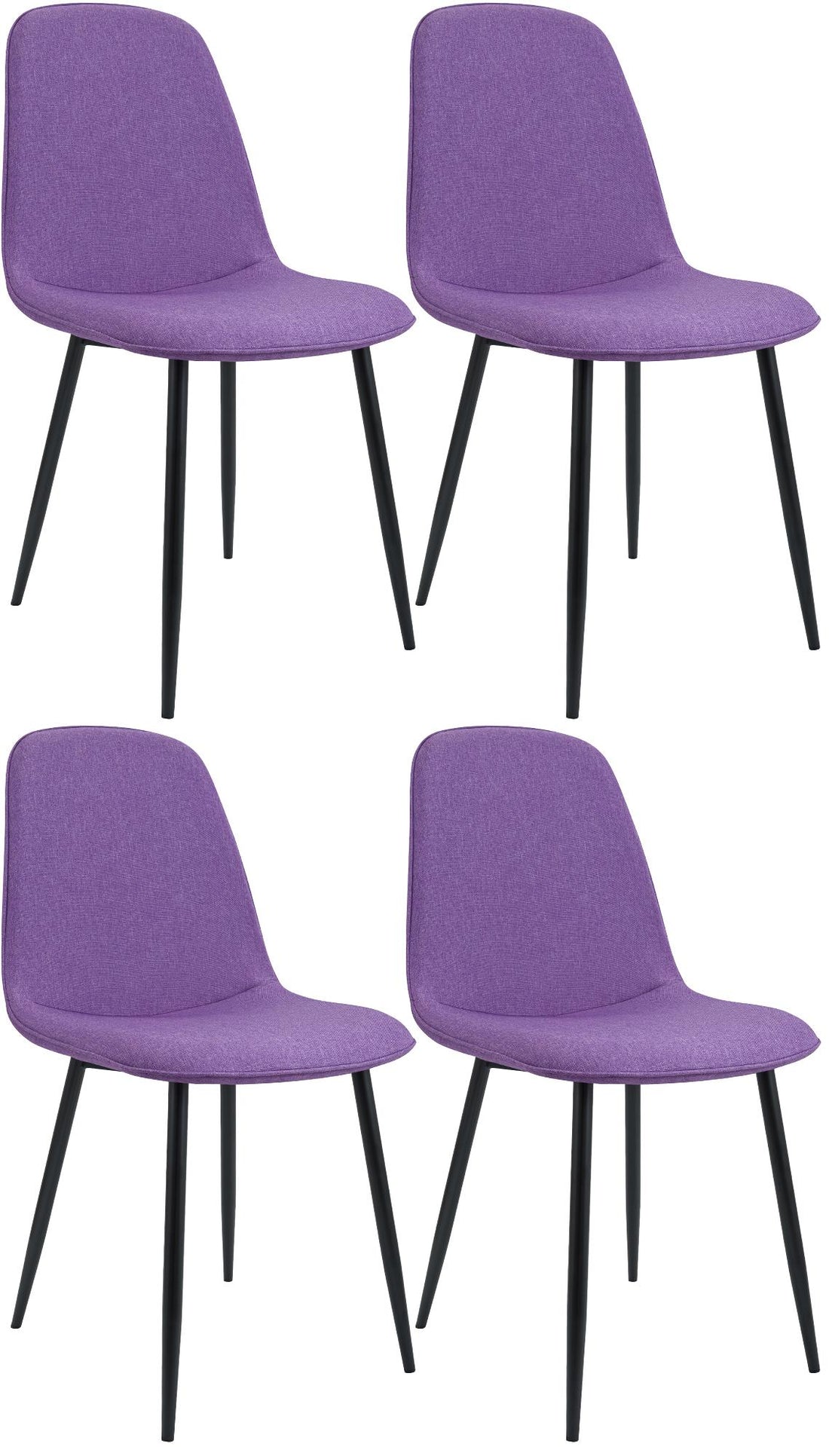 Set van 4 Paarse Eetkamerstoelen - Velvet/Duurzame Stof - Comfortabele Zitting, Stevig Metaal Frame Kleur paars