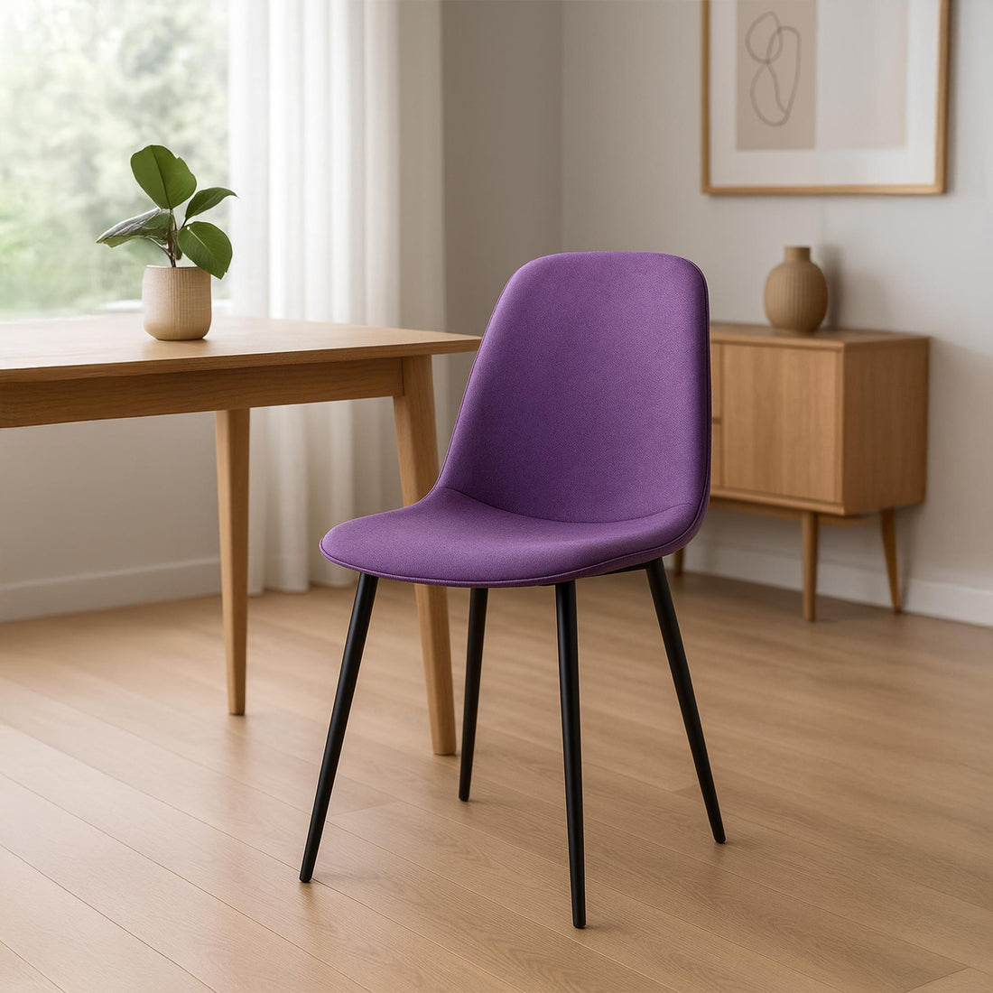 Set van 4 Paarse Eetkamerstoelen - Velvet/Duurzame Stof - Comfortabele Zitting, Stevig Metaal Frame Kleur paars