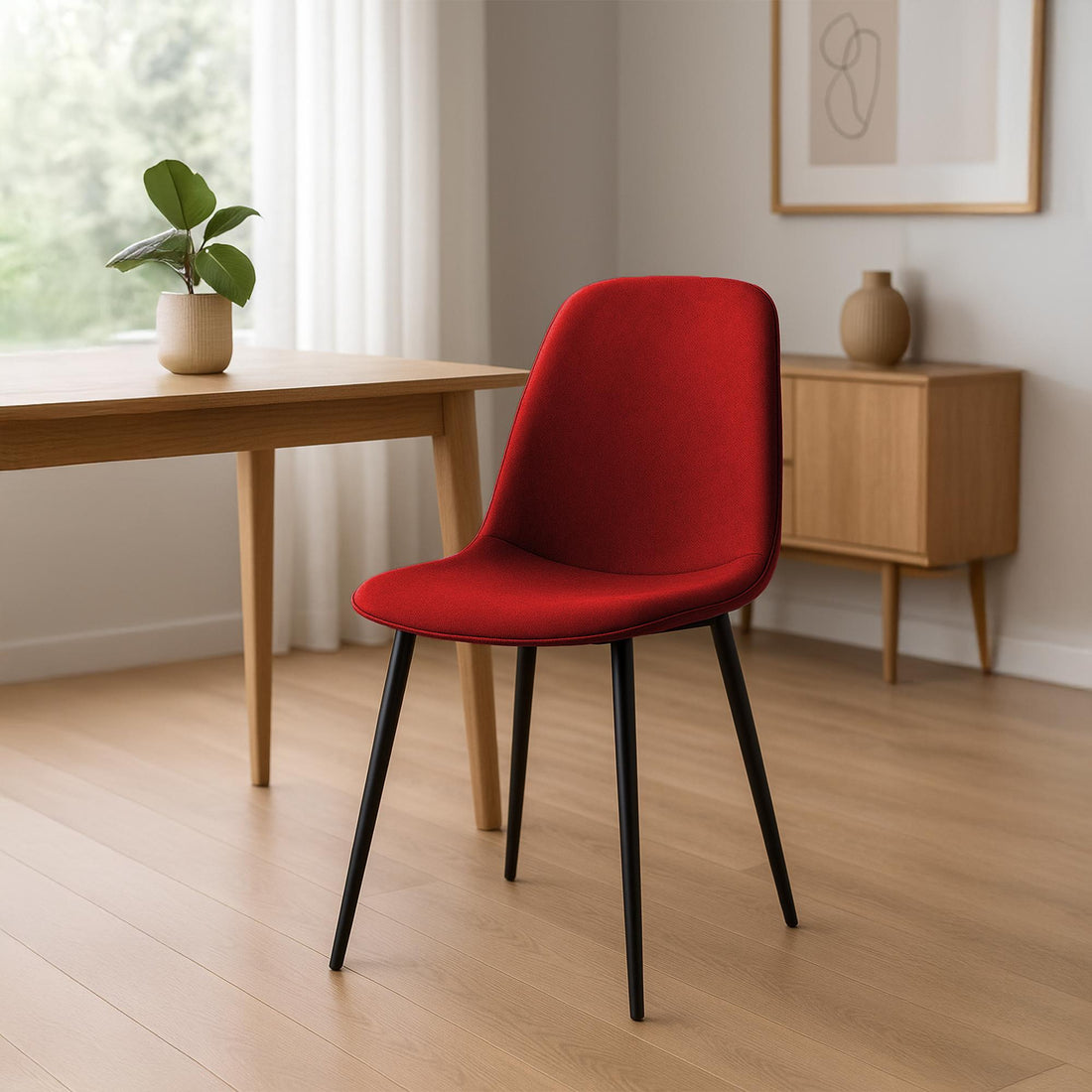 Set van 4 rode eetkamerstoelen - Keukenstoelen - Comfortabel zitvlak - Duurzame stof Kleur rood