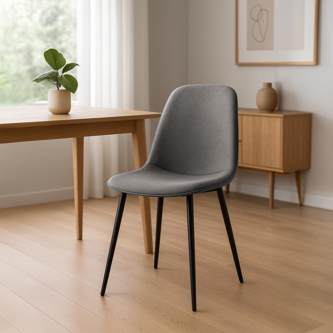 Set van 4 Eetkamerstoelen - Keukenstoelen - Comfortabele zitting - Lichtgrijs, Slijtvast Textiel Kleur lichtgrijs