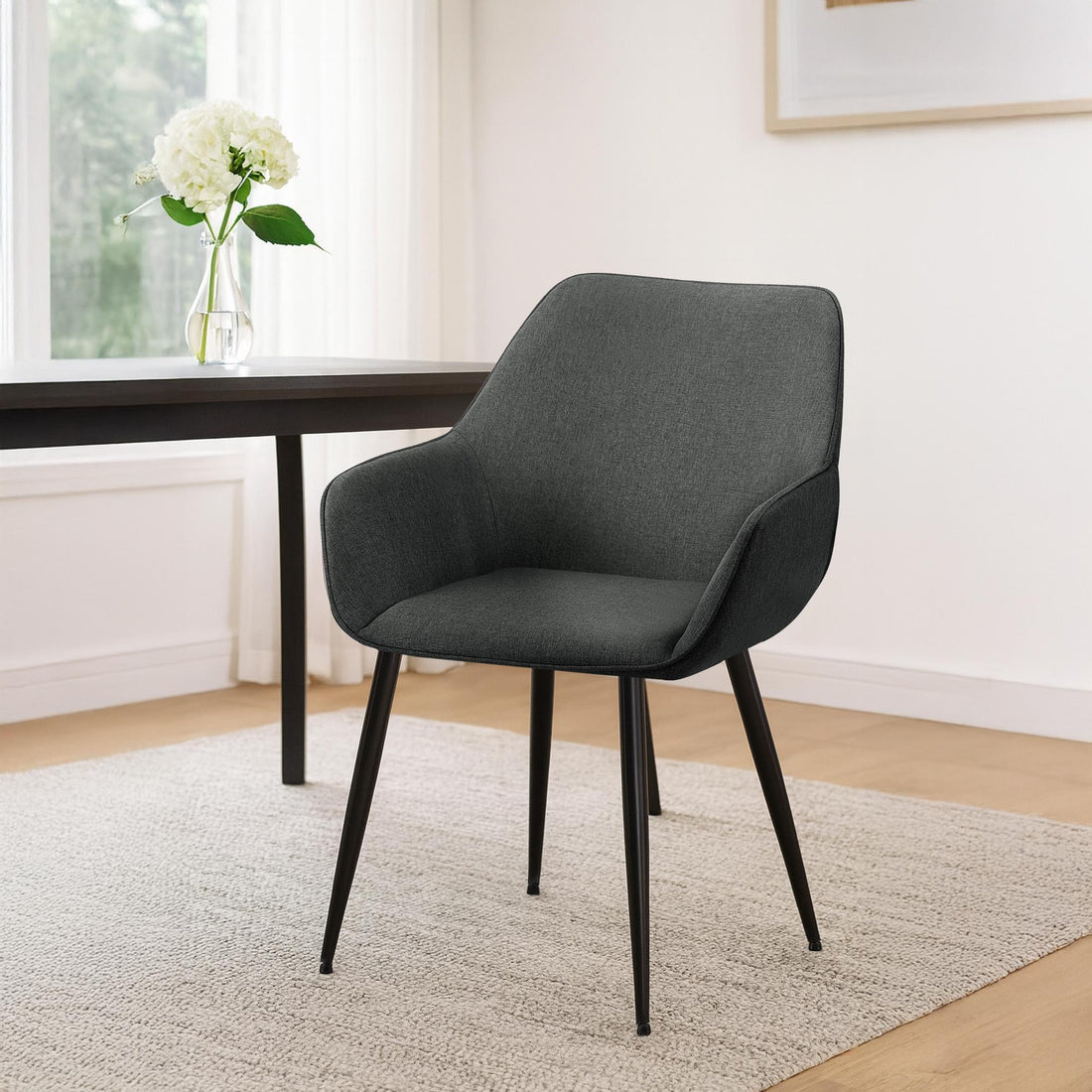 Set van 2 Eetkamerstoelen - Gestoffeerde Stoelen - Hoog Zitcomfort - Onderhoudsvriendelijk Kleur donkergrijs