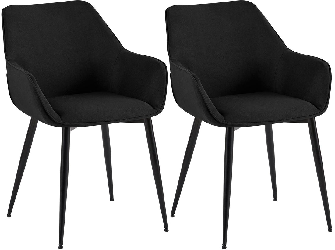 Set van 2 Eetkamerstoelen - Keukenstoelen - Comfortabele stof - Onderhoudsvriendelijk Kleur zwart