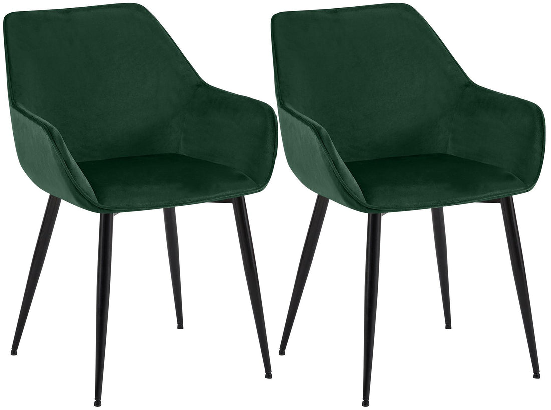 Set van 2 fluwelen eetkamerstoelen - Keukenstoelen - Optimaal zitcomfort, modern design Kleur groen