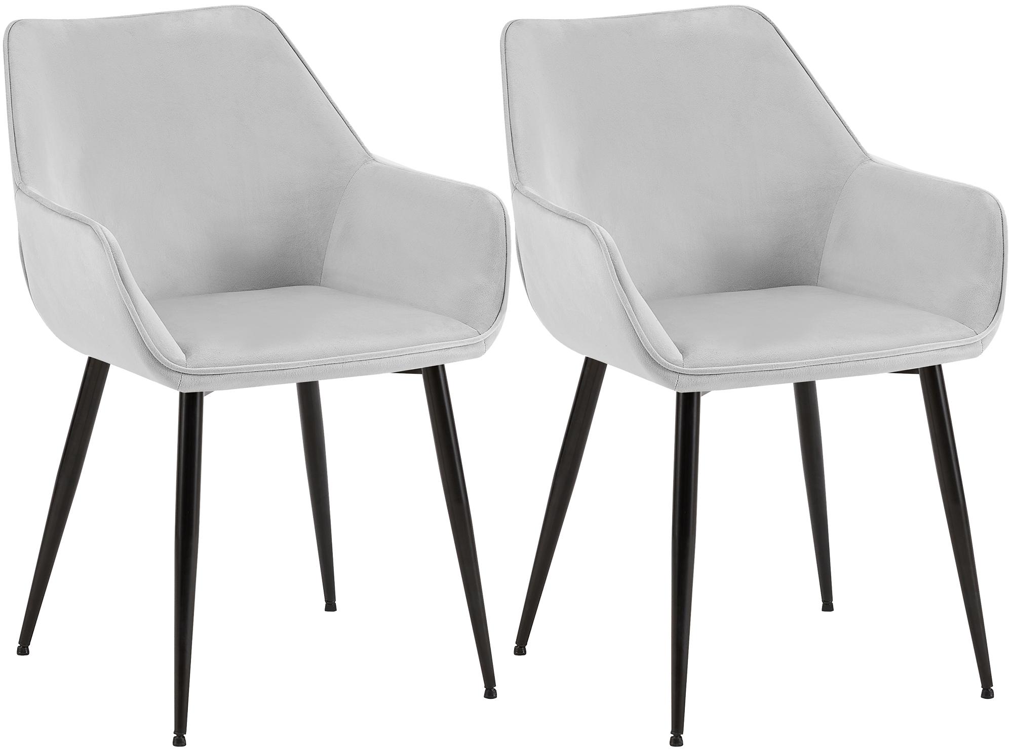 Set van 2 eetkamerstoelen – Fluwelen stoelen – Hoog zitcomfort – Moderne uitstraling Kleur lichtgrijs