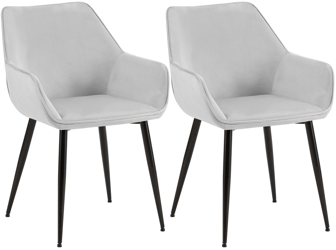 Set van 2 eetkamerstoelen – Fluwelen stoelen – Hoog zitcomfort – Moderne uitstraling Kleur lichtgrijs