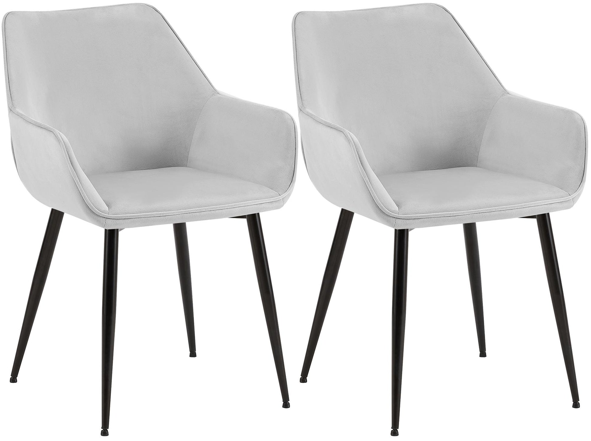 Set van 2 eetkamerstoelen – Fluwelen stoelen – Hoog zitcomfort – Moderne uitstraling Kleur lichtgrijs