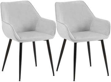 Set van 2 eetkamerstoelen – Fluwelen stoelen – Hoog zitcomfort – Moderne uitstraling Kleur lichtgrijs