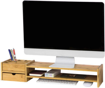 Bamboe Monitorstandaard - Computerscherm - Monitorstandaard - Monitor Riser Bureau-organizer 2 Planken 2 Laden