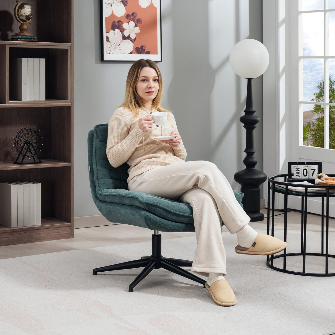 Drehbarer Bürostuhl - Ergonomischer Bürostuhl | Farbe: Grün | Abmessungen: 65.5x76x80 cm