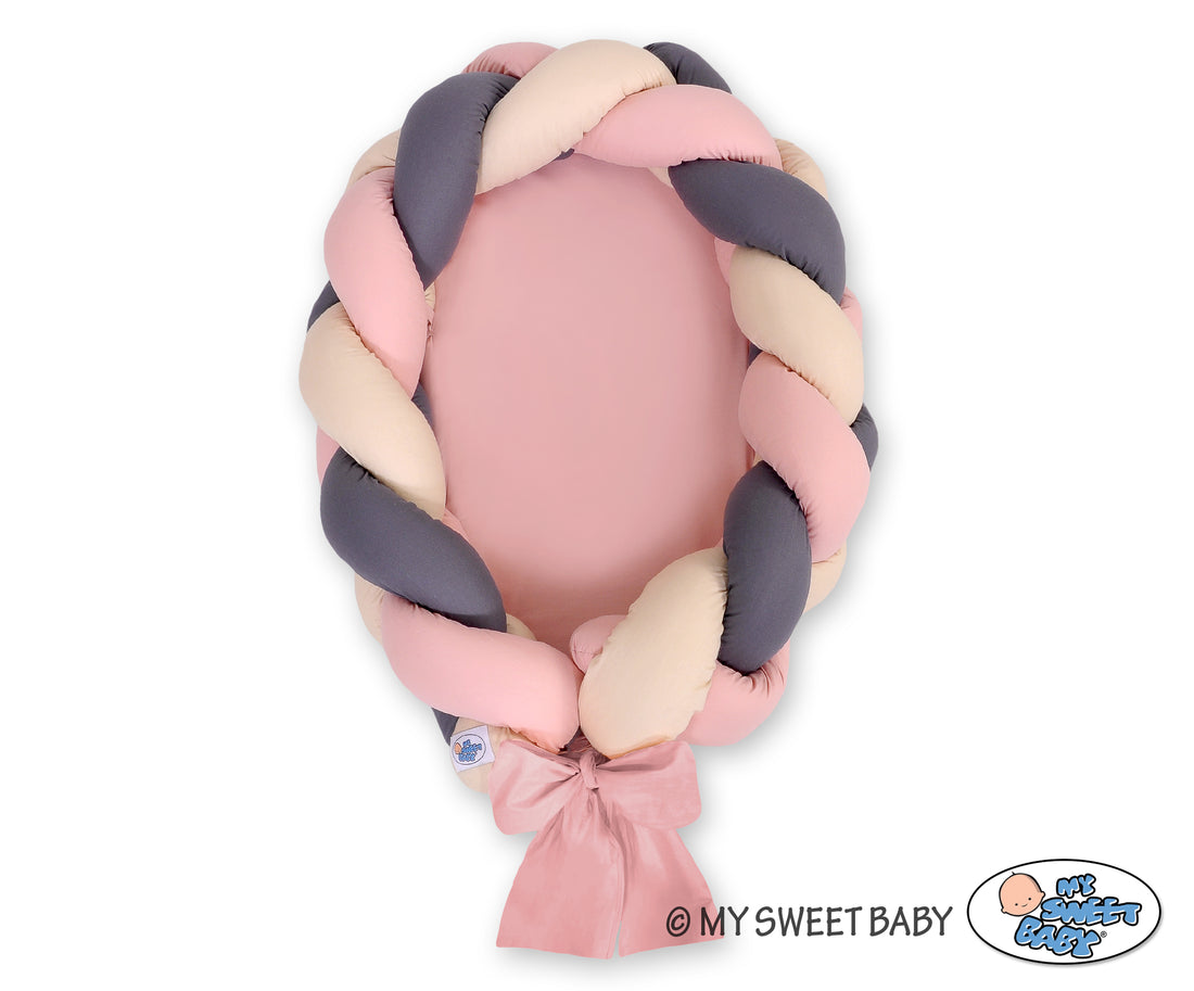 Flätat babynest, kokong, multifunktionell 2-i-1-design för säker sömn och spjälsängsskydd