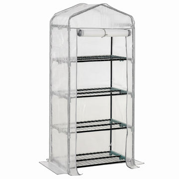 Mini-kas met 4 planken - Foliekas voor planten | Kleur: Wit | Afmetingen: 70x50x160 cm