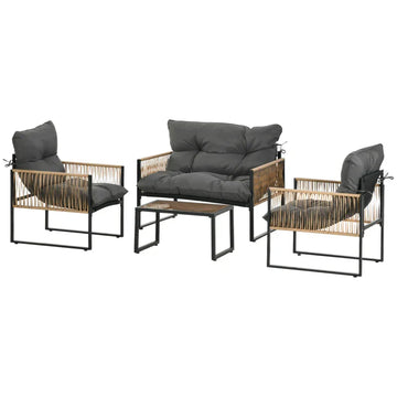 4-delige rattan loungeset | Kleur: Antraciet, bruin | Afmetingen: 106x70x72 cm
