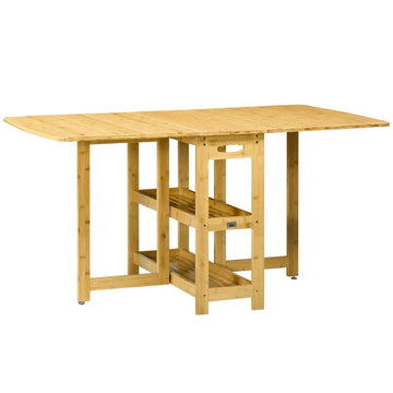Bamboe klaptafel met opbergruimte | Kleur: Natuurlijk hout | Afmetingen: 80x149,5x73,5 cm