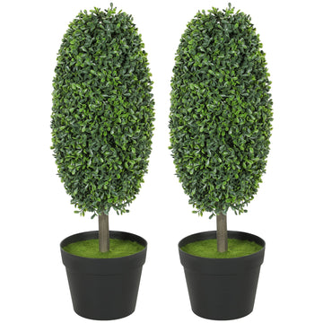 Set van 2 kunstplanten - UV-bestendige bomen in pot | Kleur: Groen