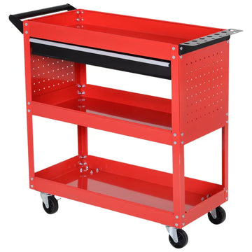 Gereedschapstrolley met 3 etages en lade | Kleur: Rood | Afmetingen: 35x82x76 cm