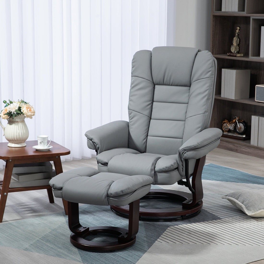 Relaxliege mit Hocker – Verstellbarer Sessel | Farbe: Grau | Maße: 85x82x106 cm