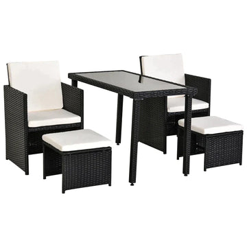 Poly rattan zitgroep 5-delig | Kleur: Zwart + Beige | Afmetingen: 60x120x72 cm