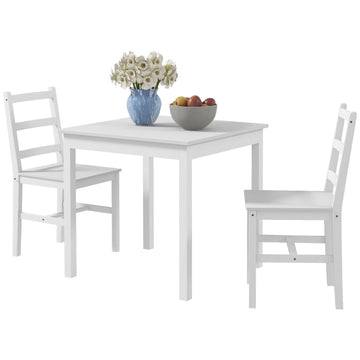 3-delige eettafelset voor 2 personen | Kleur: Wit | Afmetingen: 75x75x73 cm