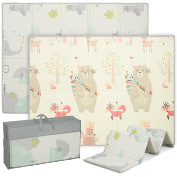 Baby speelmat met dierenpatroon - XPE-foam, antislip | Kleur: Bruin, Grijs