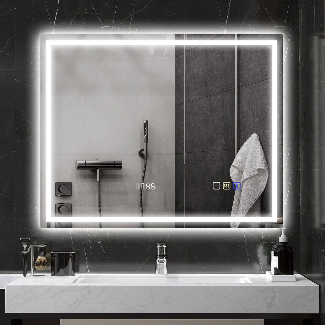 LED-Badezimmerspiegel mit Bluetooth 80x100 cm | Farbe: Silber | Abmessungen: 80x3.5x100 cm