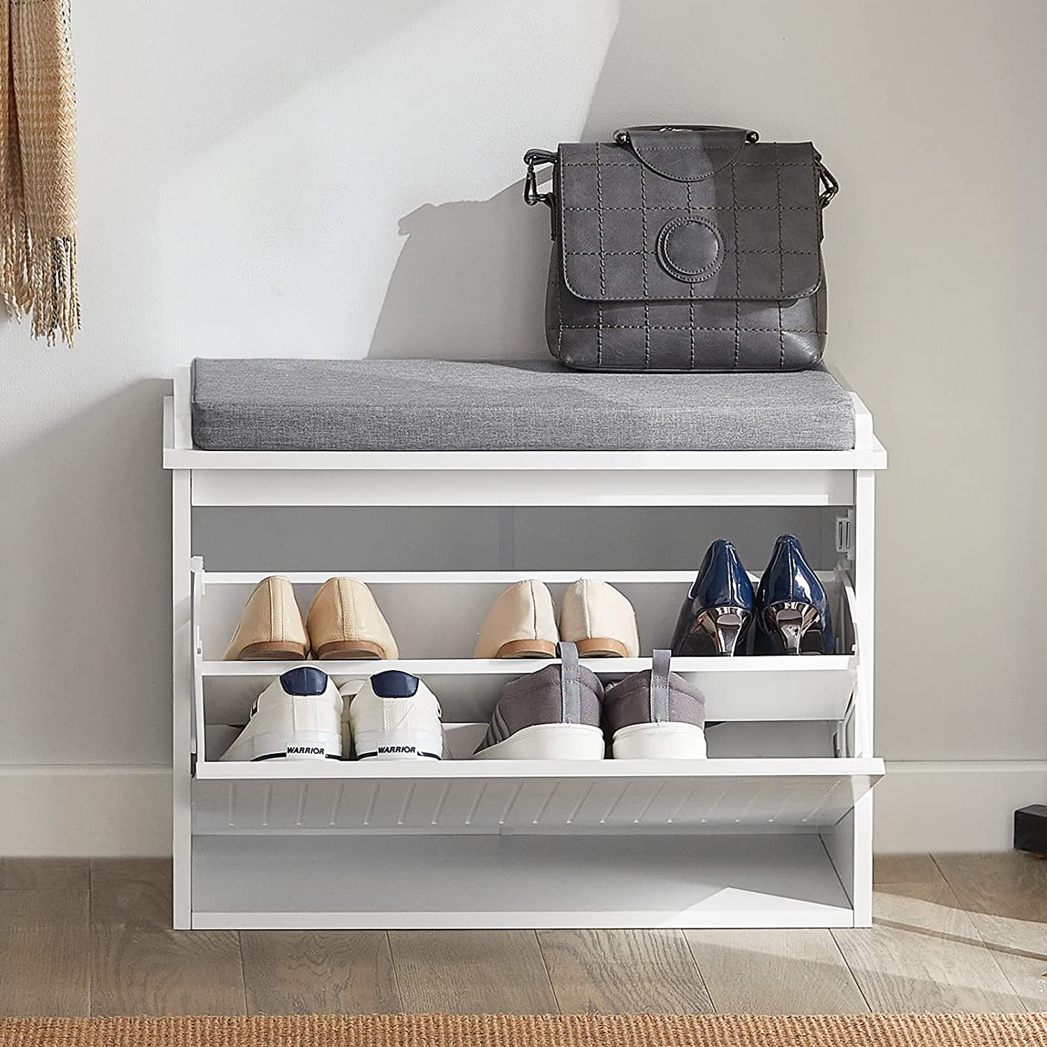 Hallway Shoe Bench - Schoenenrek - Schoenenkast met zitkussen en fliplade - L70 x B49 x H19cm