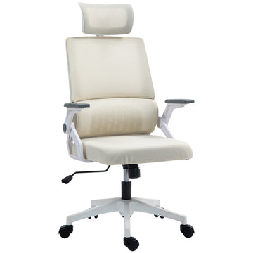 Bureaustoel met hoofdsteun | Kleur: Beige | Afmetingen: 61x60x104,5-121,5 cm