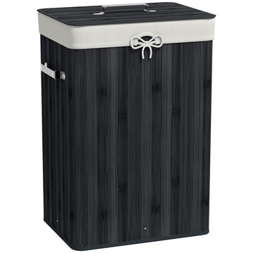 Wasmand met deksel en uitneembare zak 72 L | Kleur: Zwart | Afmetingen: 40x30x60 cm