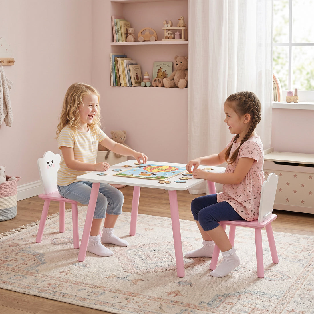 Kindertafel en 2 stoelen - Kindertafelset | Kleur: Roze | Afmetingen: 60x60x44 cm