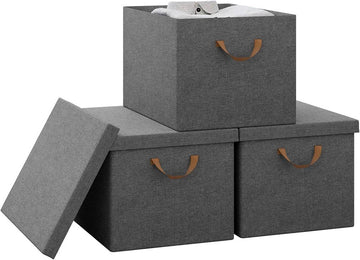 Set van 3 opbergboxen met deksel en grepen, opvouwbaar | Grijs | 48x36x30 cm
