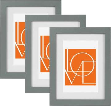 3-delige fotolijstset met passe-partout MDF A4 | Grijs | 21x29,7 cm