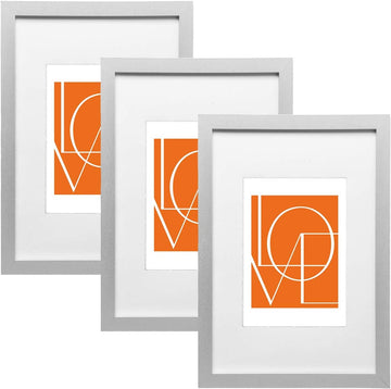 3-delige set fotolijsten met passe-partout van MDF | Zilver | 10x15 cm