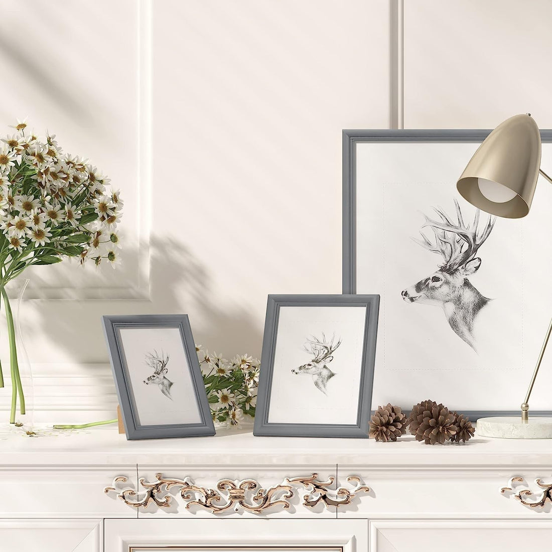 3-delige houten fotolijstset met echt glas | Grijs | 10x15 cm