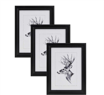 3-delige set fotolijsten van hout met echt glas | Zwart | 40x50 cm