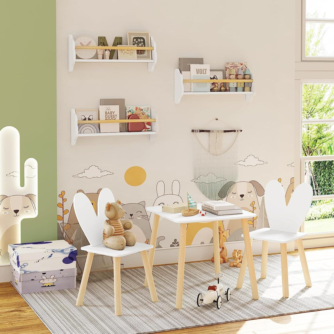 3-teiliges Kinderbücherregal zur Wandmontage | Weiß | 55x23x12,7 cm