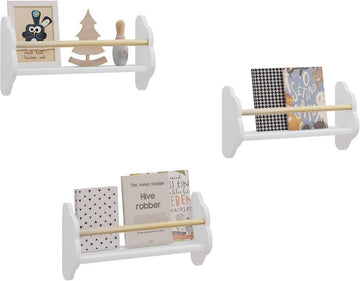 3-delig kinderboekenrek voor wandmontage | Wit | 45x23x12,7 cm