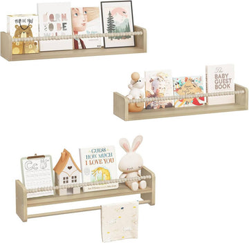 3-delige kinderboekenplankset van massief hout | Houtkleur | 60x14x15 cm