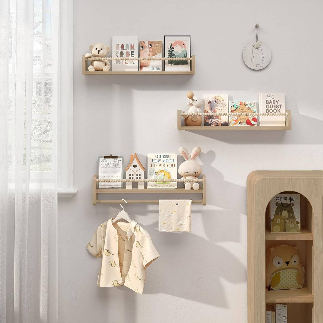 3-teiliges Kinderbücherregal-Set aus Massivholz | Holzfarbe | 60x14x15 cm