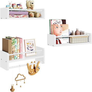 3-delige kinderboekenplank van massief hout voor boeken en speelgoed | Wit | 40x14x15 cm