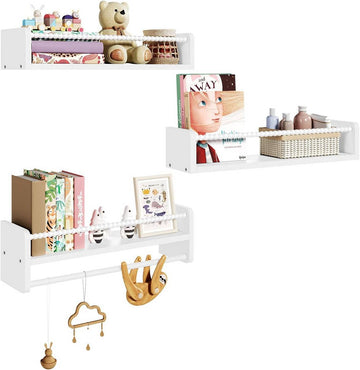 3-delige kinderwandplank van massief hout | Wit | 50x14x15 cm