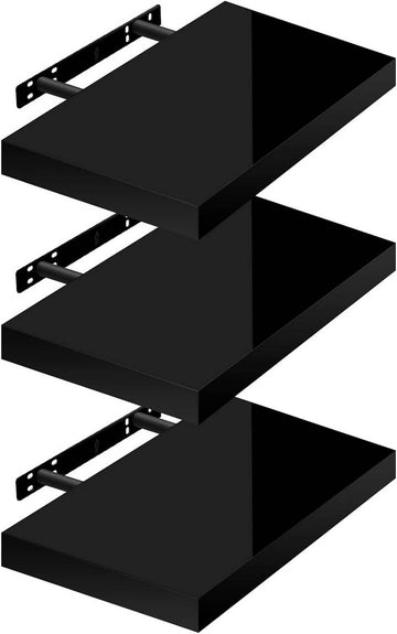 3-delige set zwevende wandplanken | Zwart | 40x22.9x3.8 cm