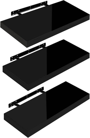 3-delige set zwevende wandplanken hout | Zwart | 50x22.9x3.8 cm