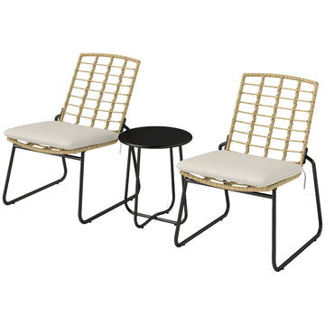 3-delige tuinset - 2 rattan stoelen en tafel | Kleur: Bruin, zwart | Afmetingen: 67x56x78 cm